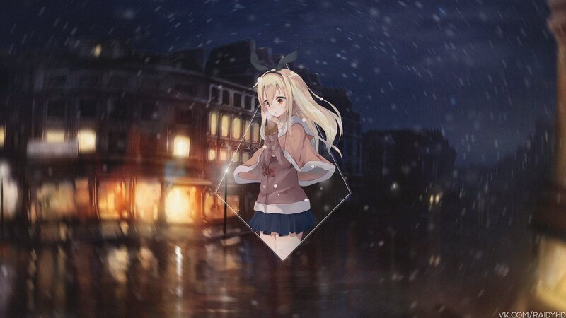 Blonde Anime Girl in Snow — Blue, Melancholic