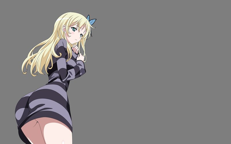 blonde anime girl in striped dress