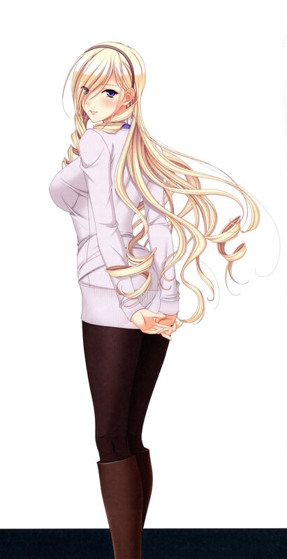 blonde anime girl in sweater