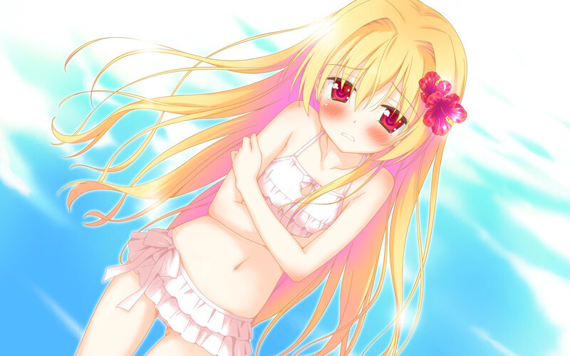 Blonde Anime Girl in Swimsuit — Blue, Bright
