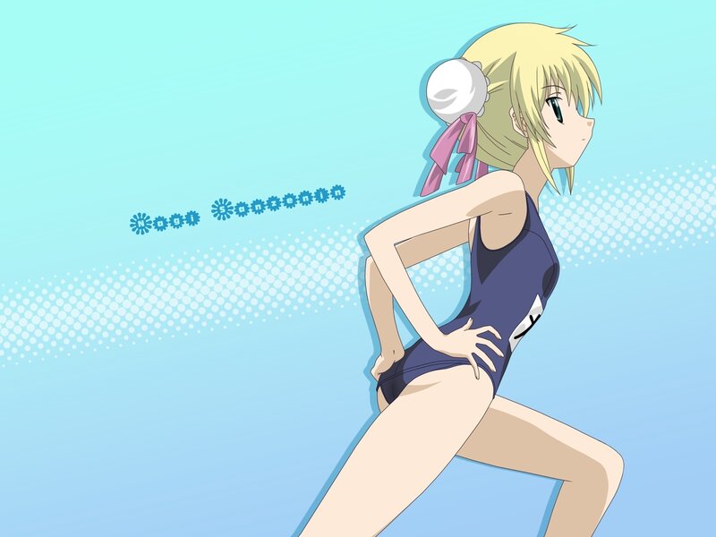 Blonde Anime Girl in Swimsuit — Blue, Calm