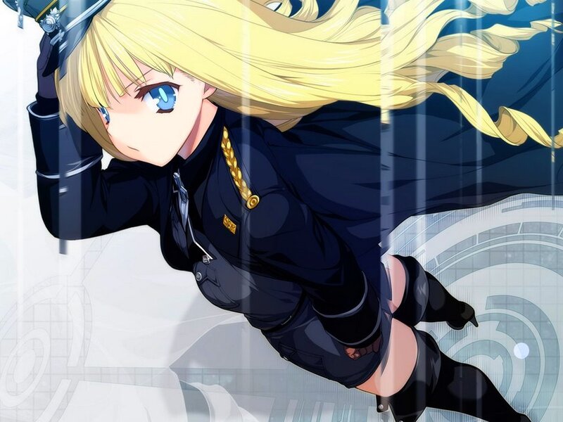 Blonde Anime Girl in Uniform — Blue, Dramatic