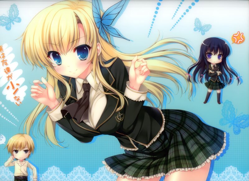 Blonde Anime Girl in Uniform — Blue, Playful, School Uniform