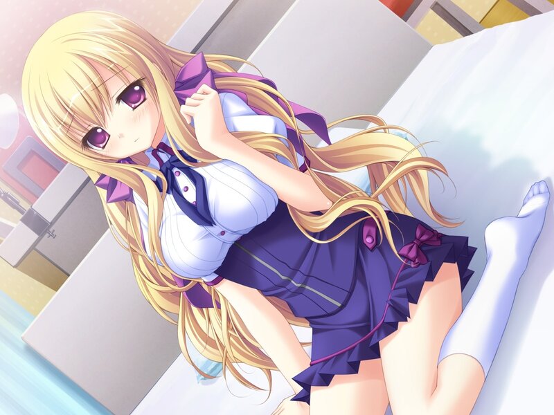Blonde Anime Girl in Uniform — Purple, Calm