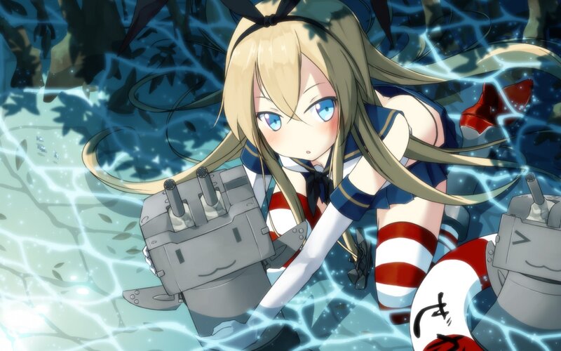 Blonde Anime Girl in Water — Blue, Dramatic