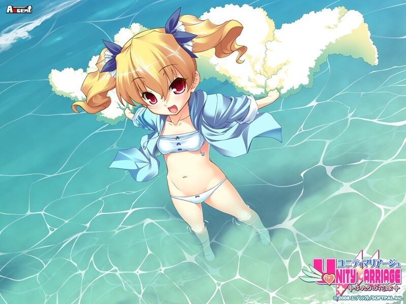 Blonde Anime Girl in Water — Blue, Playful, Summer
