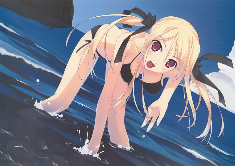 Blonde Anime Girl in Water — Blue, Playful