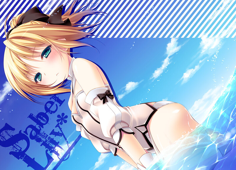 Blonde Anime Girl in Water — Blue, Serene, Afternoon