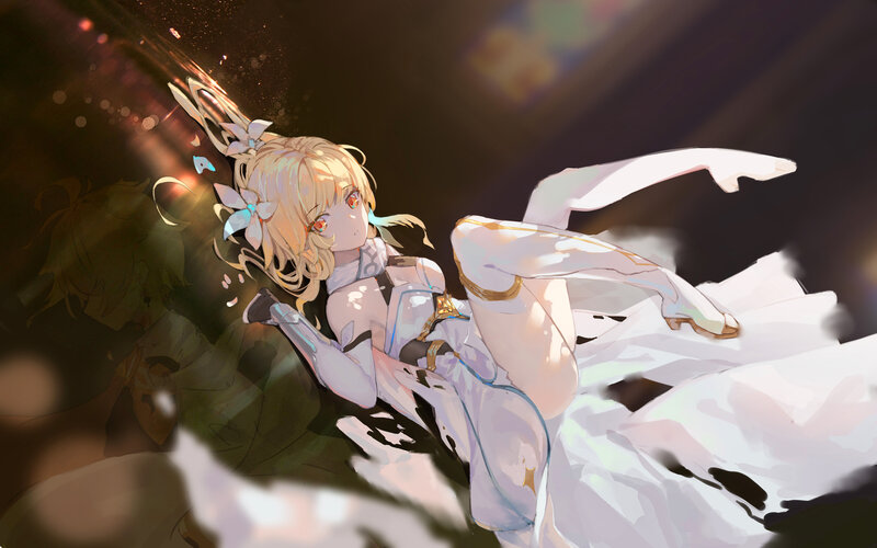 Blonde Anime Girl in White — Dramatic