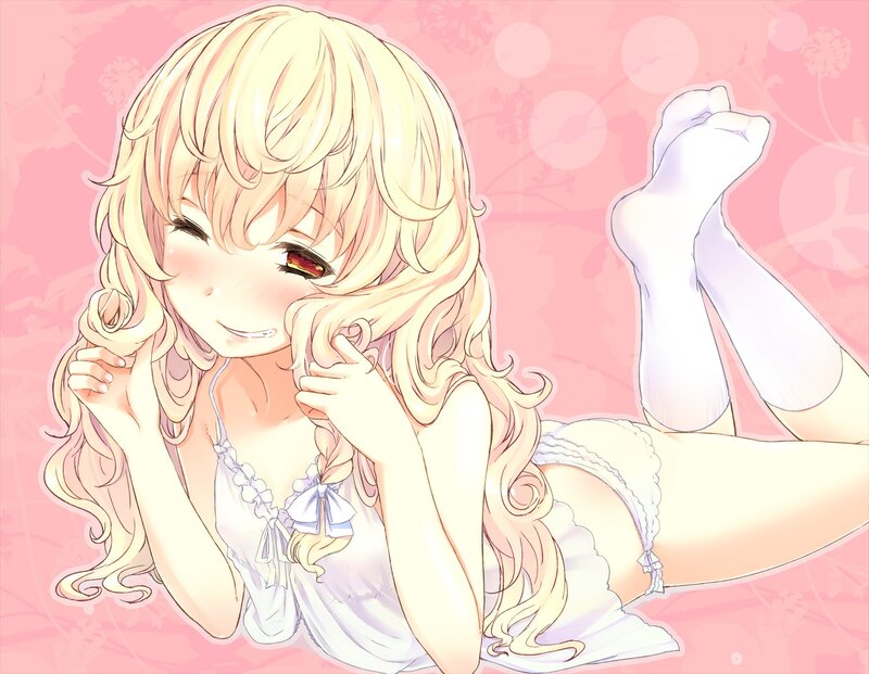 blonde anime girl in white dress