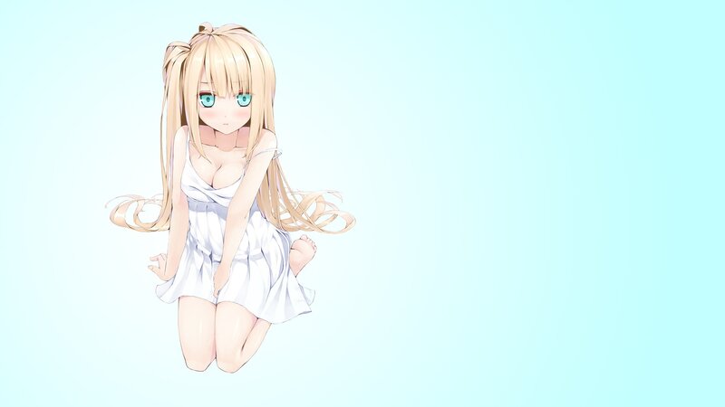 blonde anime girl in white dress