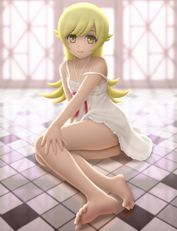 blonde anime girl in white dress