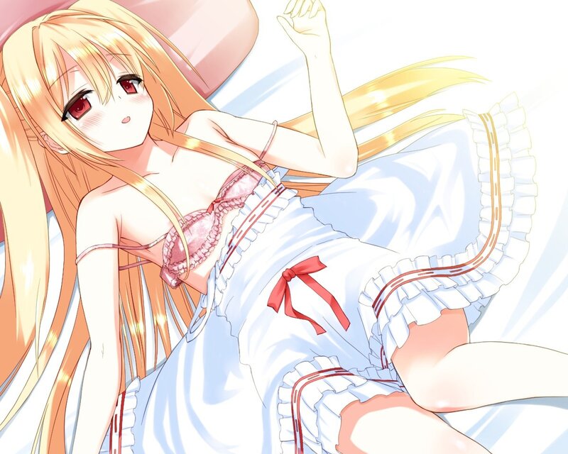 blonde anime girl in white dress
