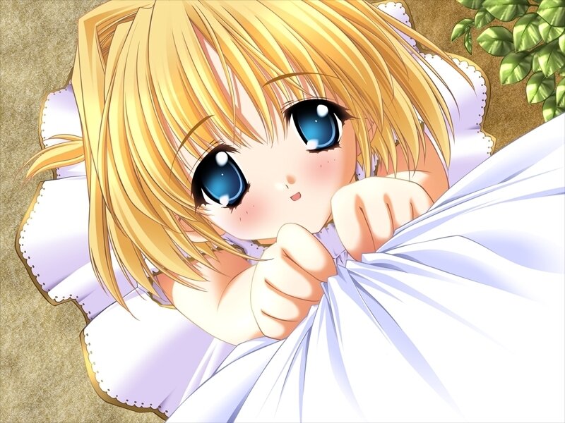 blonde anime girl in white dress