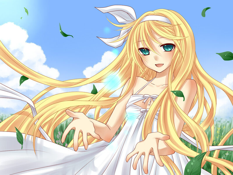 blonde anime girl in white dress