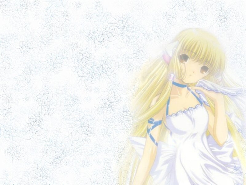 blonde anime girl in white dress