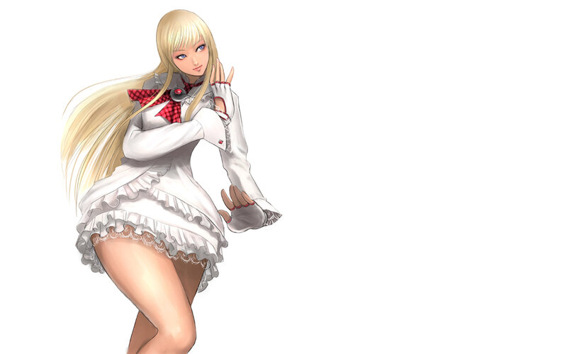 blonde anime girl in white dress
