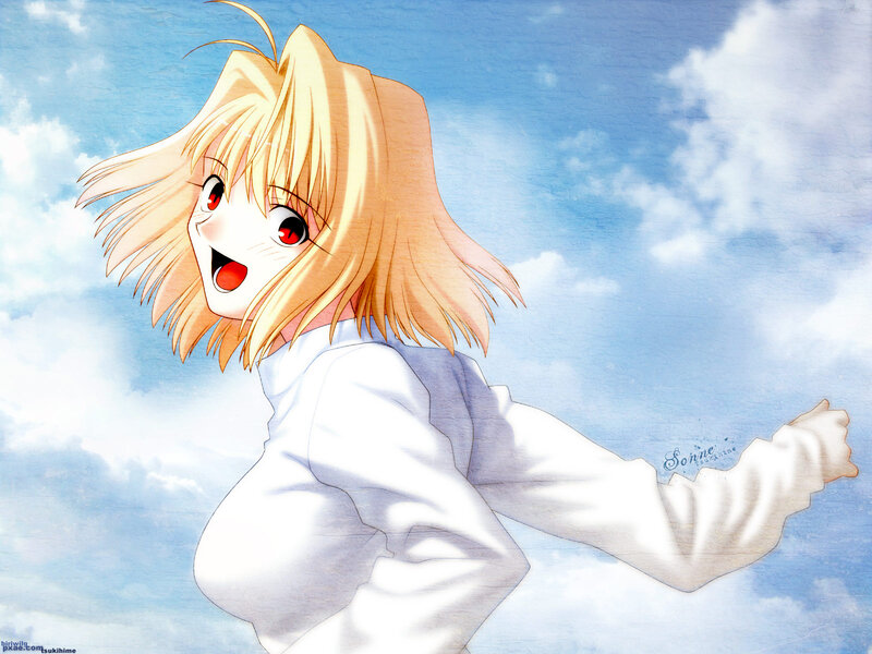 blonde anime girl in white