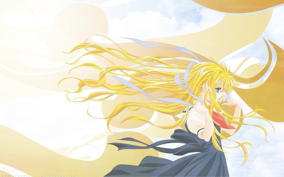 blonde anime girl in wind