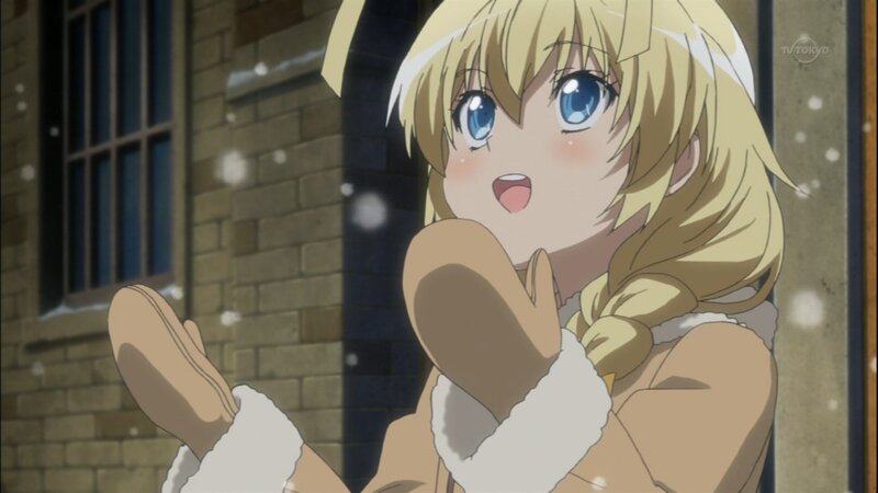 blonde anime girl in winter