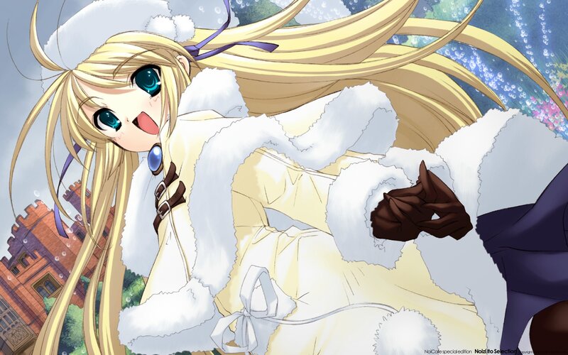 blonde anime girl in winter coat