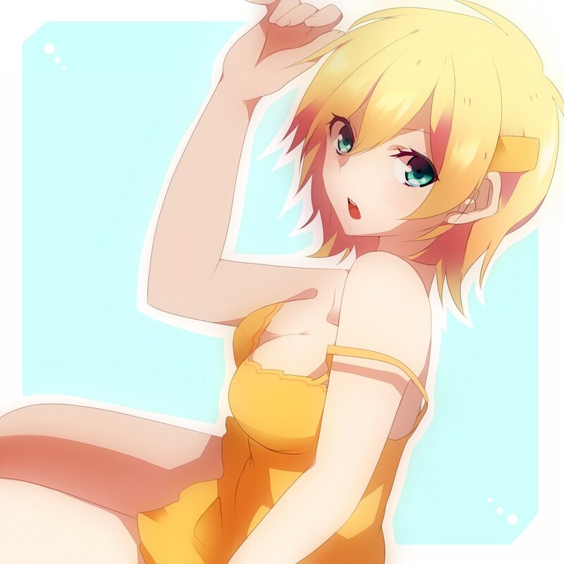 blonde anime girl in yellow dress