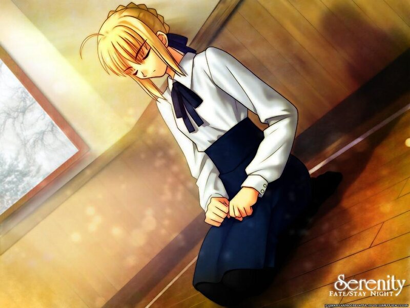 Blonde Anime Girl Kneeling — White