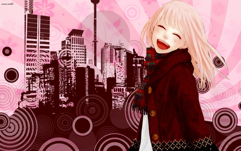 Blonde Anime Girl Laughing — Pink