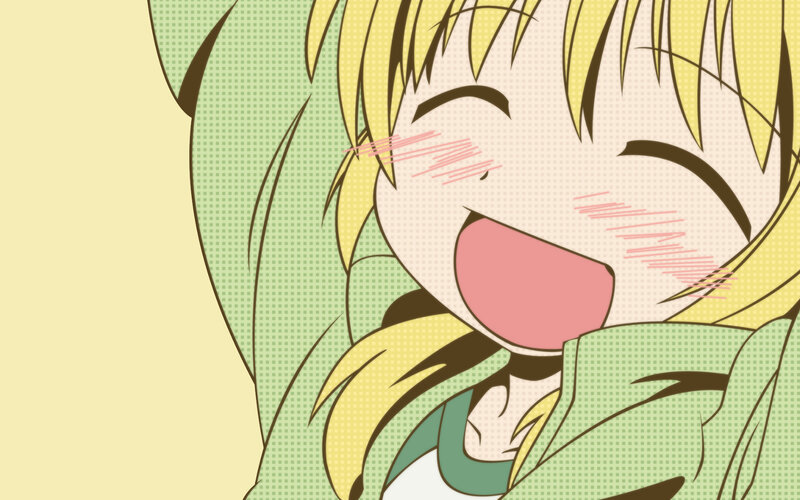 blonde anime girl laughing