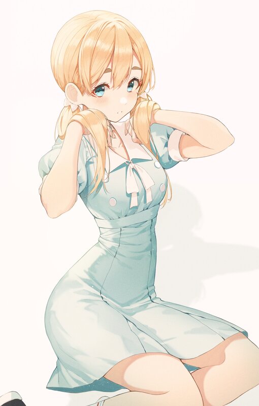 Blonde Anime Girl — Light Blue, Calm, Dress