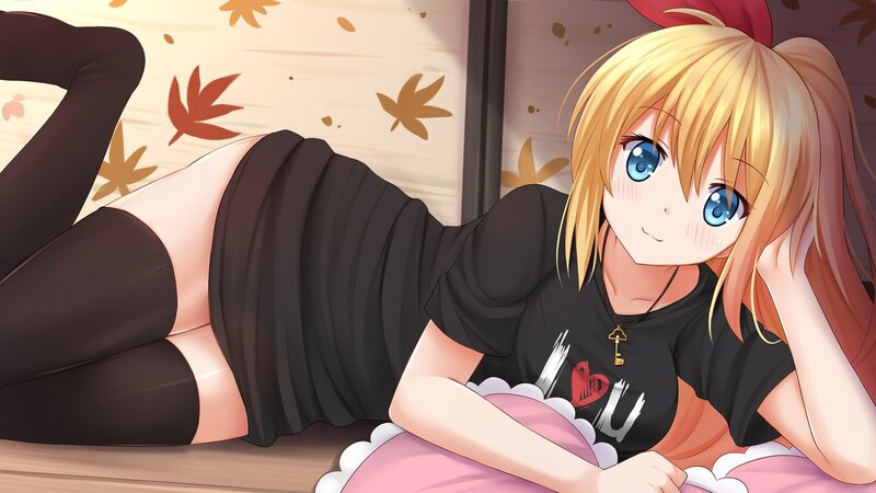 Blonde Anime Girl Lying — Black, Calm