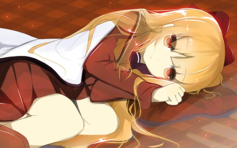 Blonde Anime Girl Lying — Brown, Calm