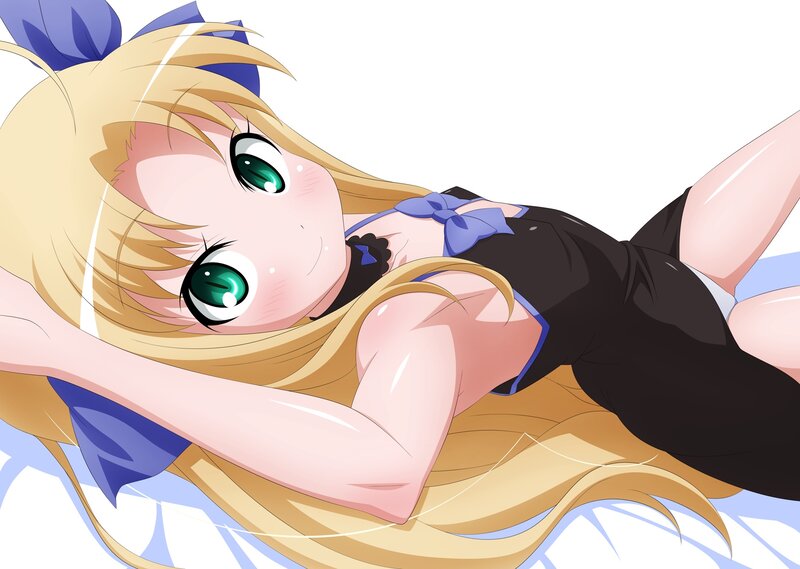 blonde anime girl lying down