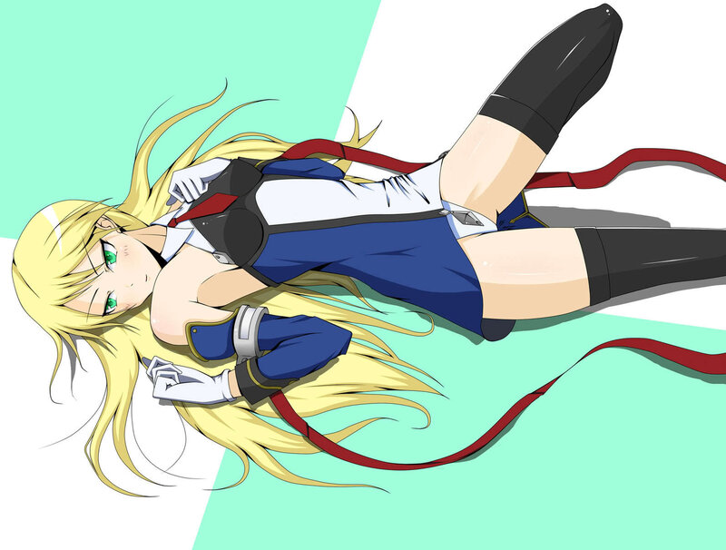 blonde anime girl lying down