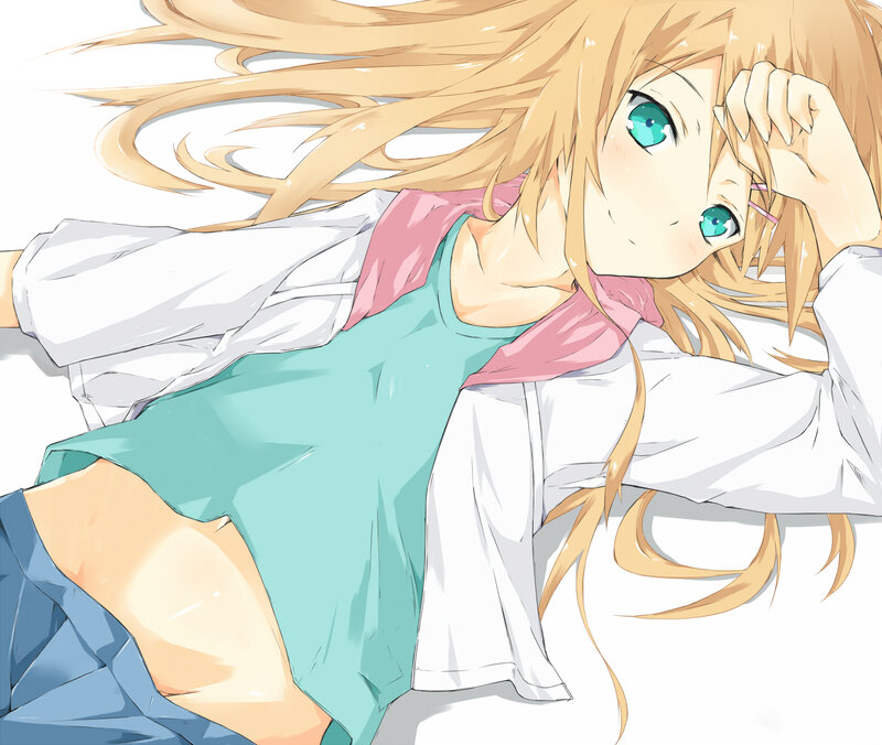 blonde anime girl lying down