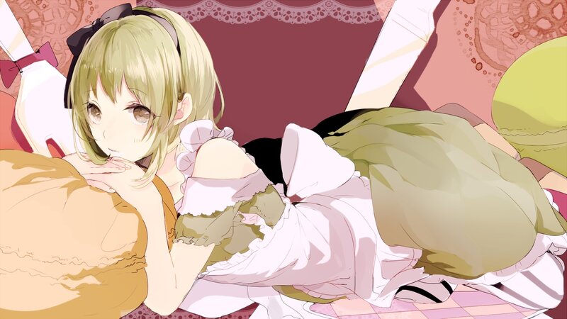 Blonde Anime Girl Lying Down — Pink