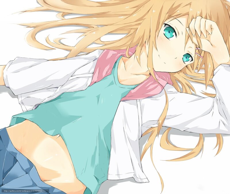 blonde anime girl lying down