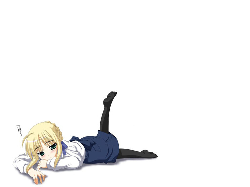Blonde Anime Girl Lying Down — White
