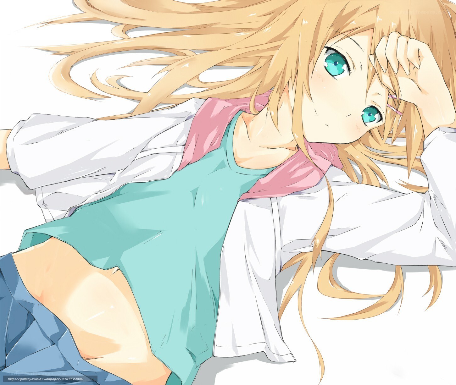 blonde anime girl lying down