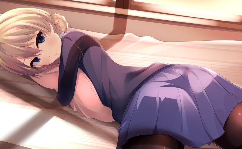 Blonde Anime Girl Lying — Purple, Calm, Afternoon
