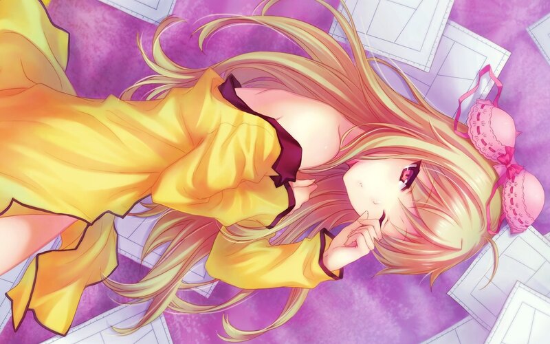 Blonde Anime Girl Lying — Purple, Calm