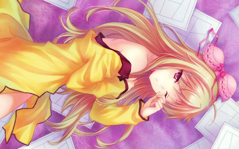 Blonde Anime Girl Lying — Purple