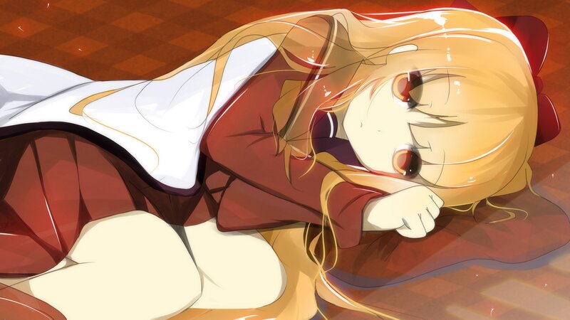 Blonde Anime Girl Lying — Red