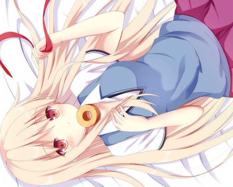 Blonde Anime Girl Lying — White, Calm