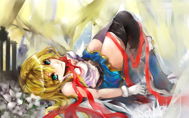 Blonde Anime Girl Lying — Yellow, Dramatic