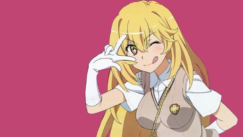 blonde anime girl making peace sign