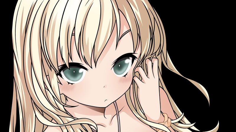 Blonde Anime Girl — Neutral, Green Eyes, Hand on Face