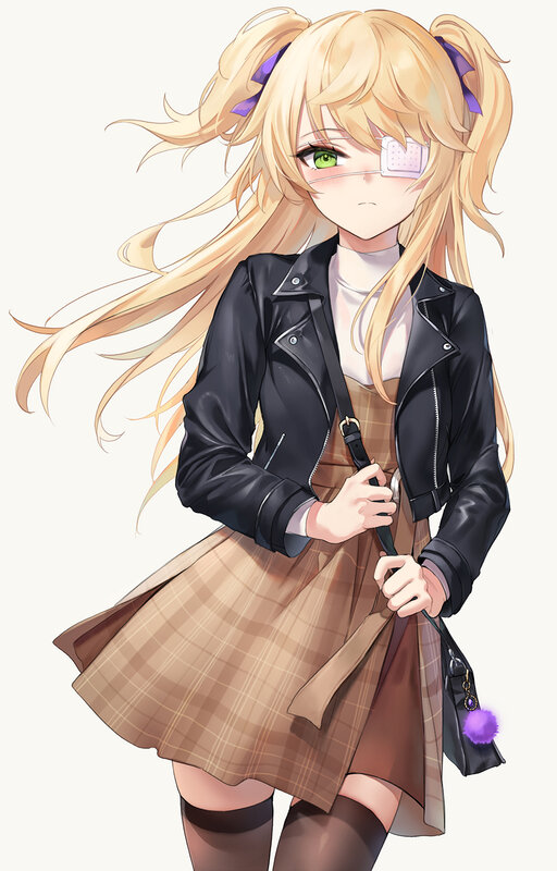 Blonde Anime Girl — Neutral, Plaid Dress