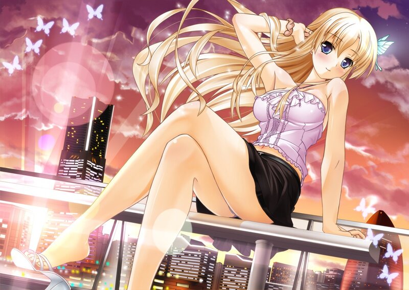 blonde anime girl on balcony