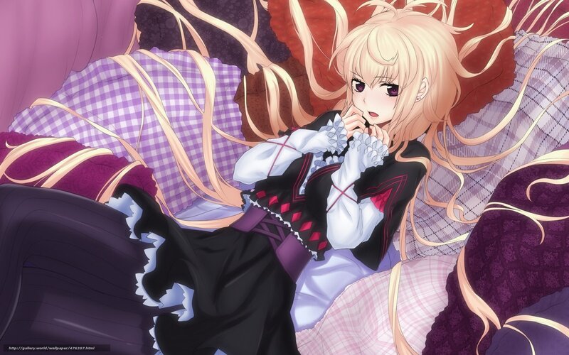 blonde anime girl on bed